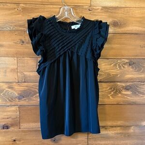 entro Black Ruffle Sleeve Pintuck Yoke Blouse